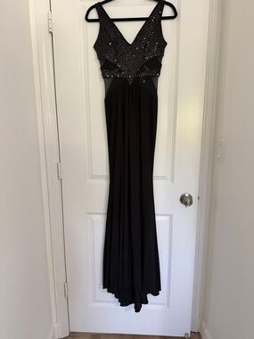 Black Sequin V-Neck Maxi Dress